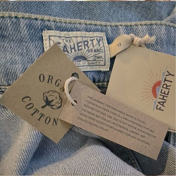 Faherty Organic Cotton Denim Remi Dress Blue Hanalei Wash Midi Pockets Jumper - Picture 11 of 15